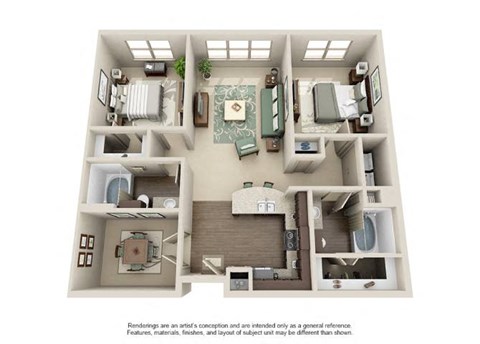 Floor plan for 2 beds, 2 baths, 1119 sqft